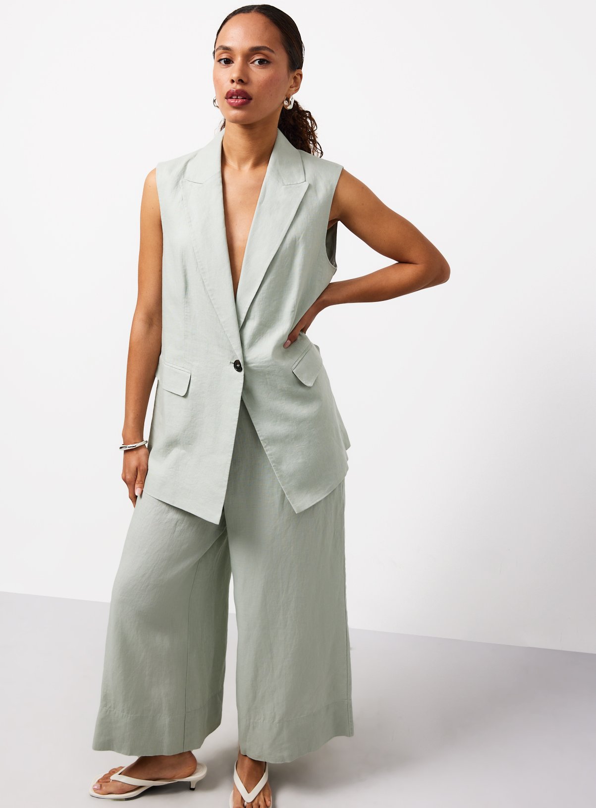 Green Pure Linen Longline Co-ord Waistcoat 14 - Image 2 thumbnail